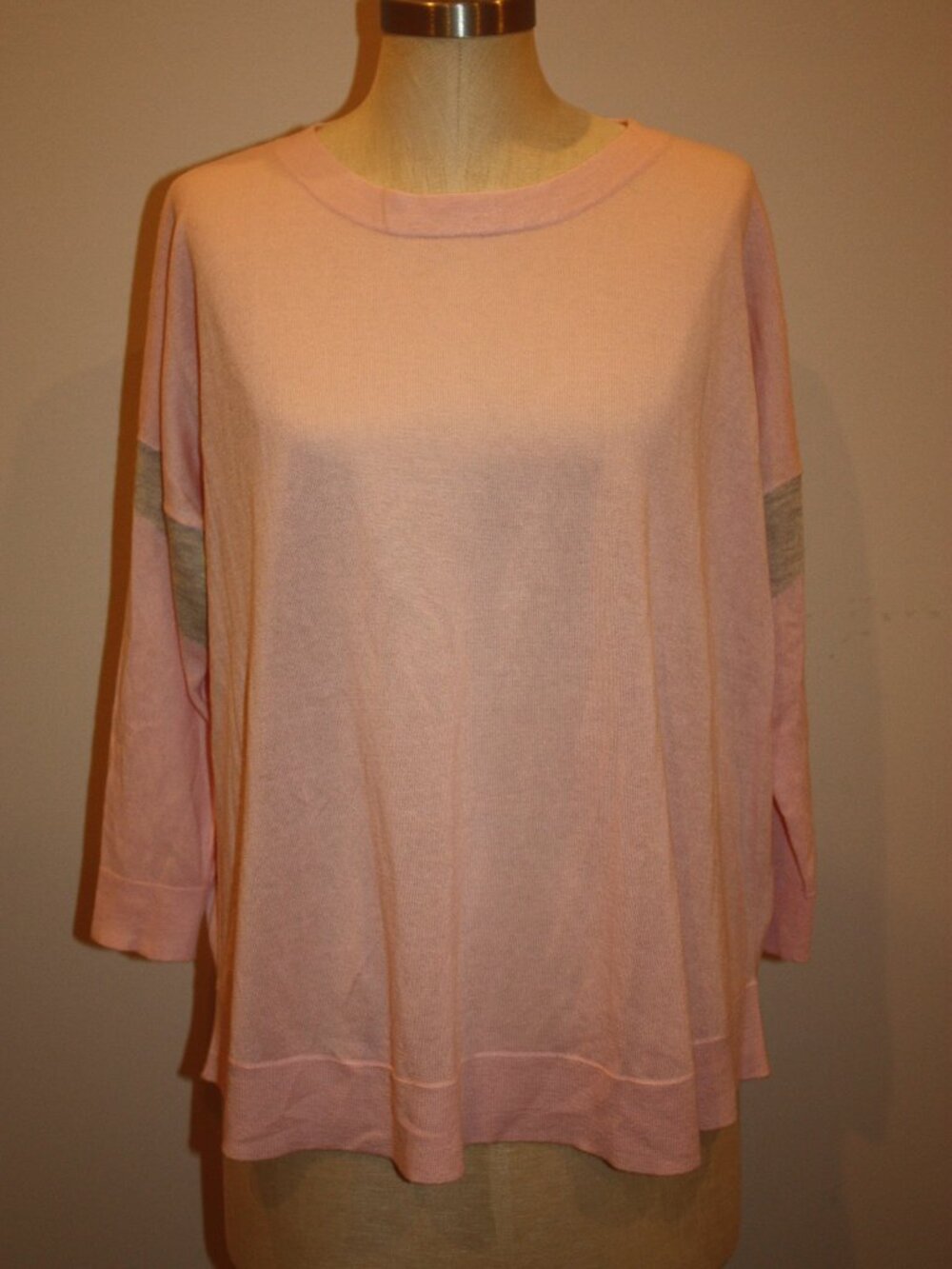 J.CREW PINK & GRAY OVERSIZED LONG SLEEVE CASHMERE CREWNECK SWEATER - SMALL 4 6